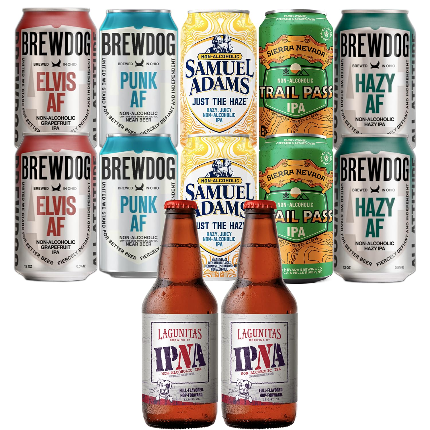 Ultimate Non-Alcoholic IPA Beer Sampler 12 Pack – Includes Brewdog, Sam Adams, Sierra Nevada, and Lagunitas – Premium Alcohol-Free IPAs for Every Taste