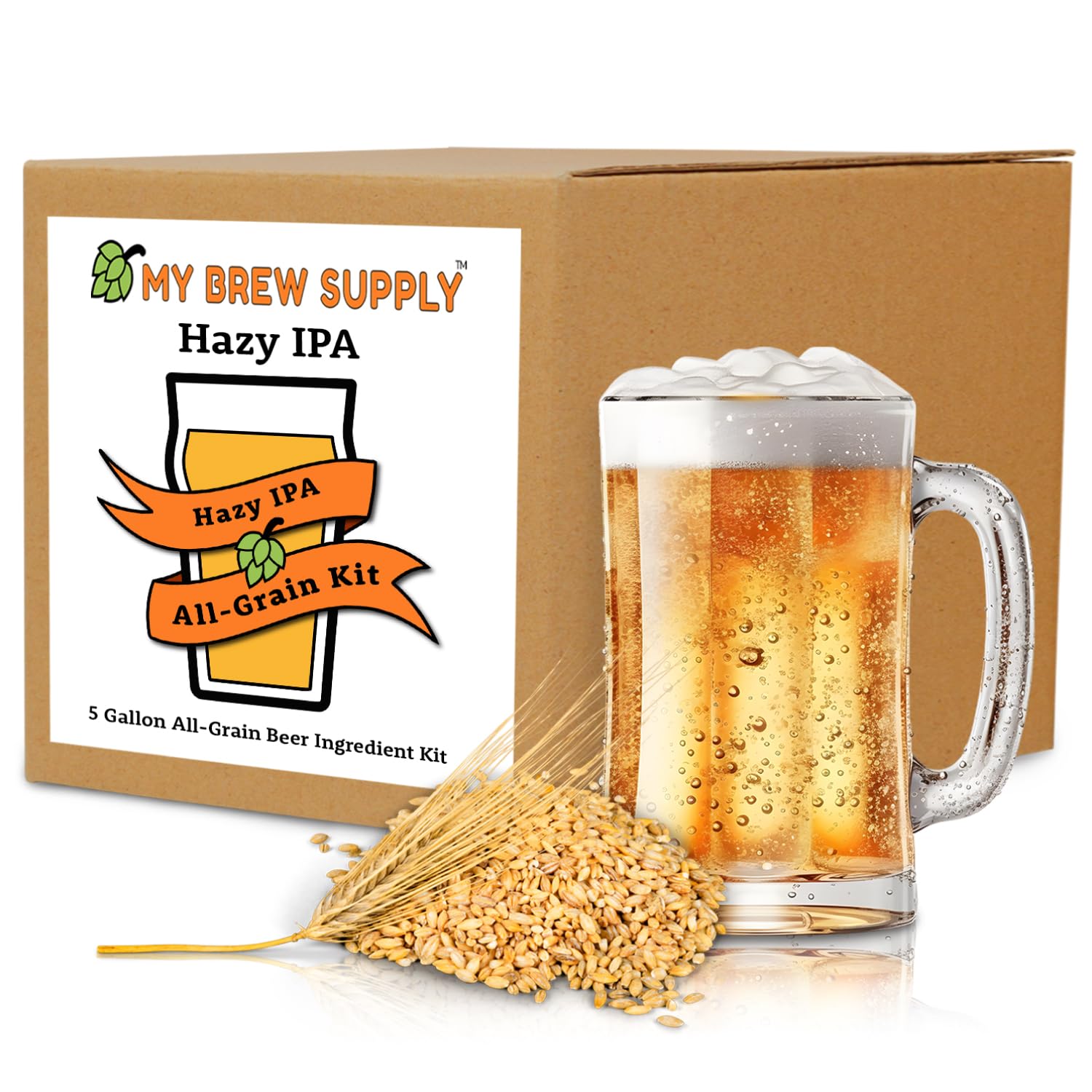 Hazy IPA Brewing Kit - American Pale Ale Malt - Carapils Grain - Flaked Oats & Wheat - Azacca & Mosaic Pellet Hops - English Ale Yeast - 5 Gallon Advanced All Grain Home Brewing