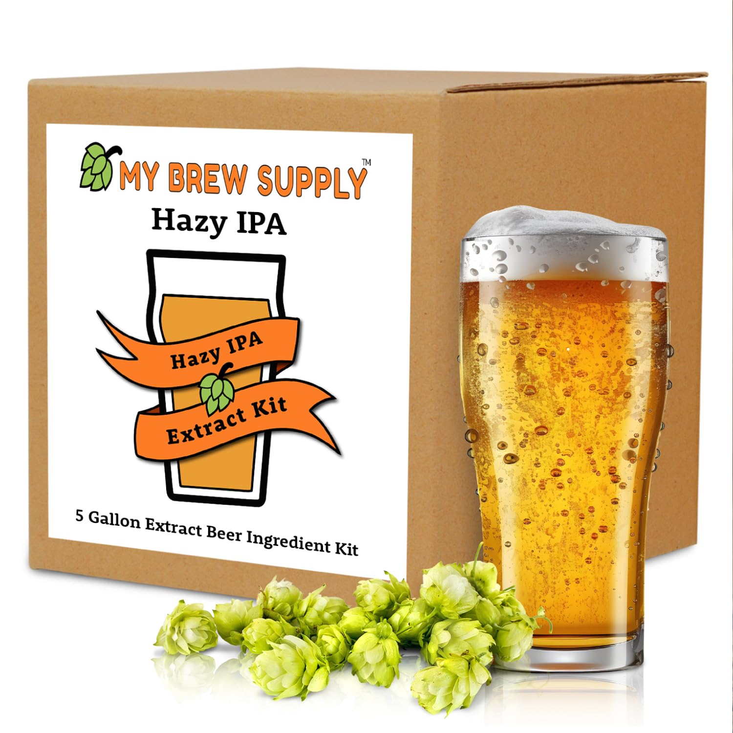 Hazy IPA Extract Kit - Pale Dry Malt Extract - Flaked Wheat & Oats - Corn Sugar - Azacca & Mosaic Hops - English Ale Yeast - Priming Sugar - Bottle Caps - 5 Gallon Yield