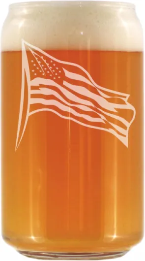 American Flag Beer Can Pint Glass - Patriotic Gift for American Men & Women - 16 oz Drinking Glasses Set of 1