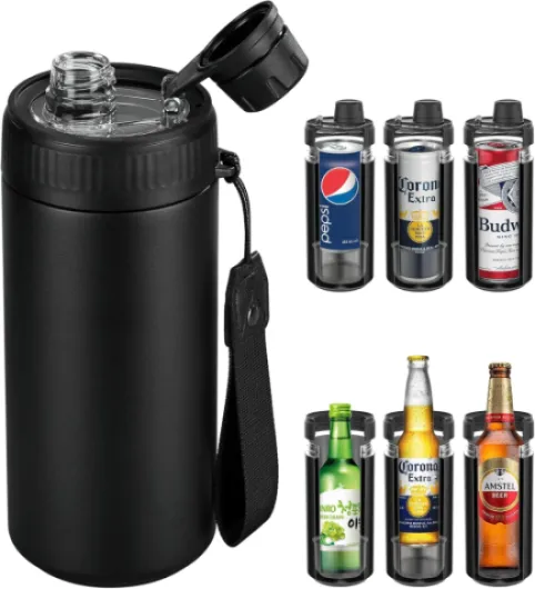 Universal Can Cooler, Fits All - For Regular 12 & 16 oz or Slim-Size Bottles - 48-Hour Fizz Retention - 24-Hour Ice-Cold - Double-Walled Stainless Steel (Black)