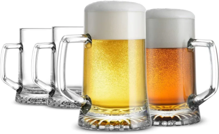 4-Pack Solid Heavy Large Beer Glasses with Handle - 17.1/4 Ounce Glass Steins, Traditional Beer Mug glasses Set, Perfect Coffee - Tea Glass, Everyday Drinking Glasses, Cocktail Glasses Stern