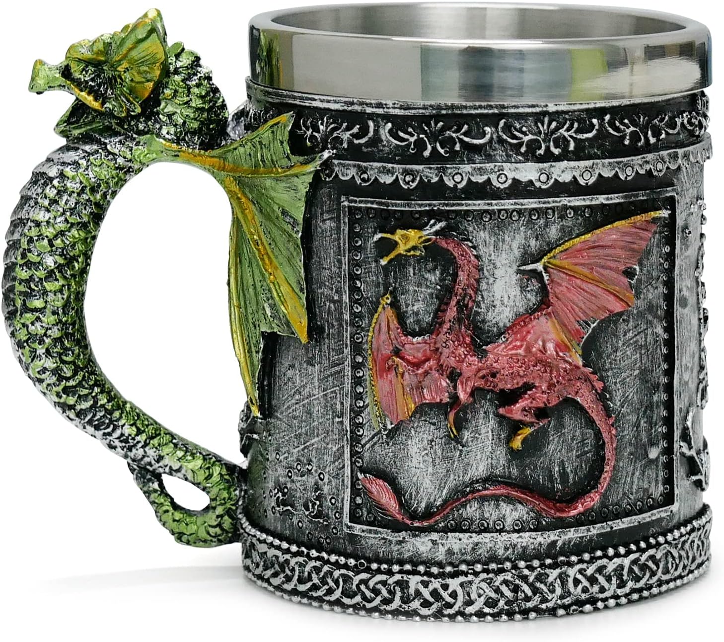 Medieval Roaring Dragon Mug, 15 oz Dungeons and Dragons Beer Stein Tankard Drink Cup, Stainless Coffee Mug for GOT Dragon Lovers Collector Ideal Novelty Gothic Gift Party Decoration