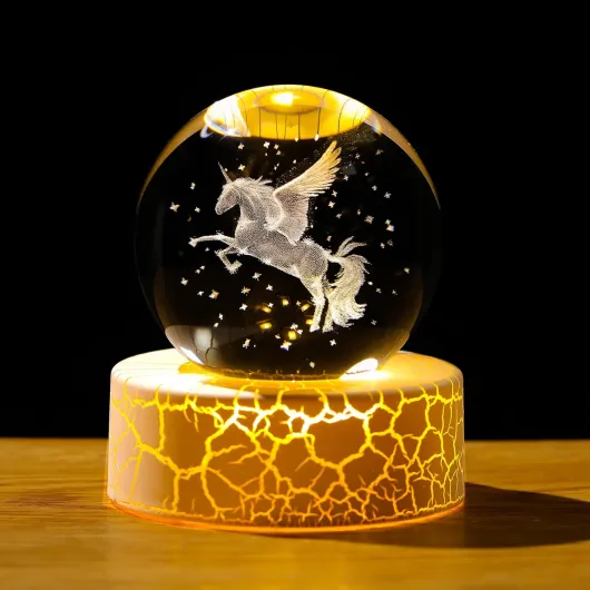 Crystal 3D Flying Horse 2.36in Ball Figurine Gifts for Women Glass Animal Art for Room with Warm Light Base Keepsake for Horse Lovers Home Decor
