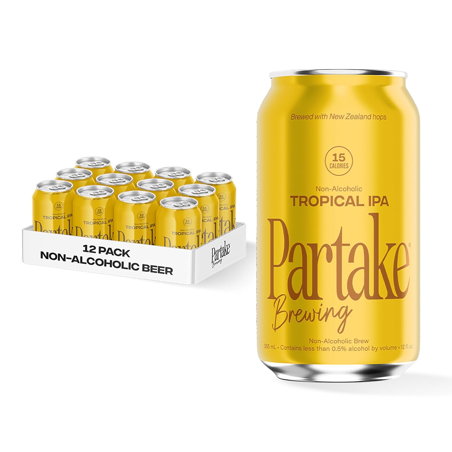 Brewing Craft Non Alcoholic Beer, Tropical IPA 12 Pack x 12 Fl Oz Cans - Low-Calorie, Low-Carb, No Sugar, All-Natural Ingredients - Award-Winning Taste, Non Alcoholic Beer Without the Empty Calories