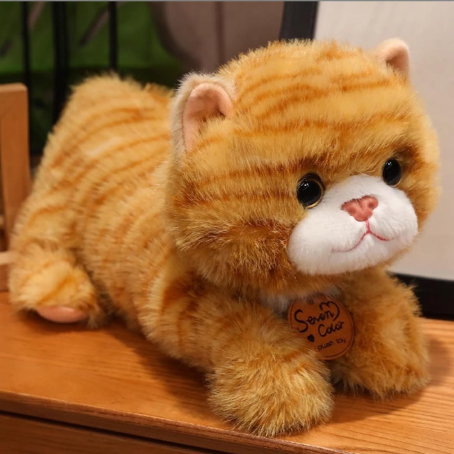 Lying Style 35cm Fat Orange Cat Plush Fat Kitten Stuffed Animals Toy Lifelike Yellow/blackCat Kitty Toy Children Xmas Birthday Gifts (Yellow)