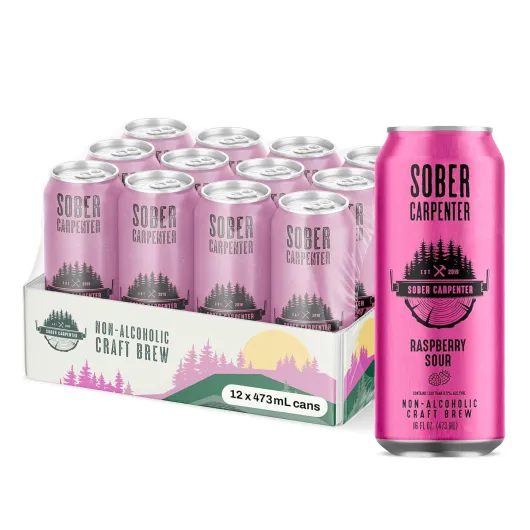 Raspberry Sour Non Alcoholic Beer, All-Occasion Craft Beer, Non Alcoholic Spirits & Alcohol Alternative, Low Calorie Drink with 75 Calories & Raspberry Puree, Pack of 12 (16 oz Ea) Raspberry Sour 12 cans x 16 oz
