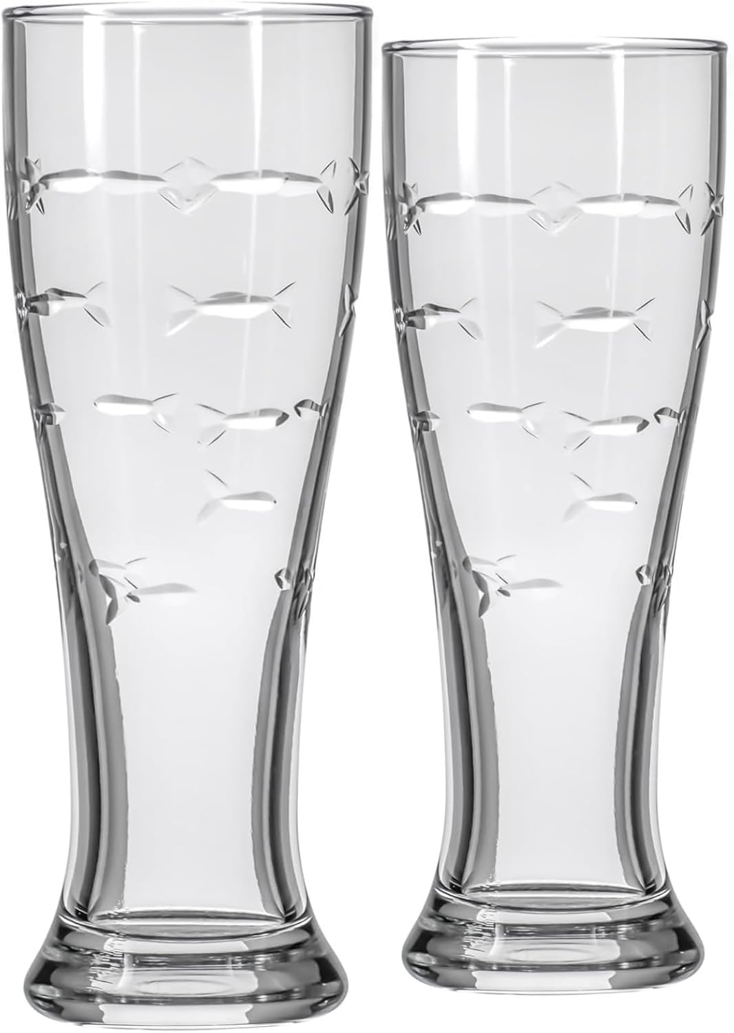 School of Fish 16oz Beer Pilsner - Set of 2 - Craft Beer Glasses - Designed and engraved in the USA 16oz Pilsner 2 Count (Pack of 1)