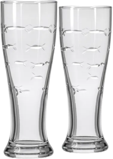 School of Fish 16oz Beer Pilsner - Set of 2 - Craft Beer Glasses - Designed and engraved in the USA 16oz Pilsner 2 Count (Pack of 1)