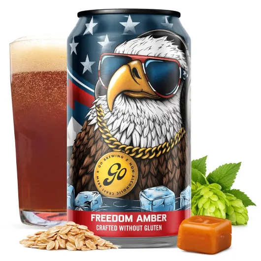 Freedom Amber - Gluten-Free Non-Alcoholic Craft Beer - Small Batch, Low-Calorie Brew - Earthy, Caramel, and Corn Flavor Profile - Smooth Finish - Ideal for Any Occasion (12 Oz, 12 Cans) Freedom Amber - Gluten Free 12 Fl Oz (Pack of 12)