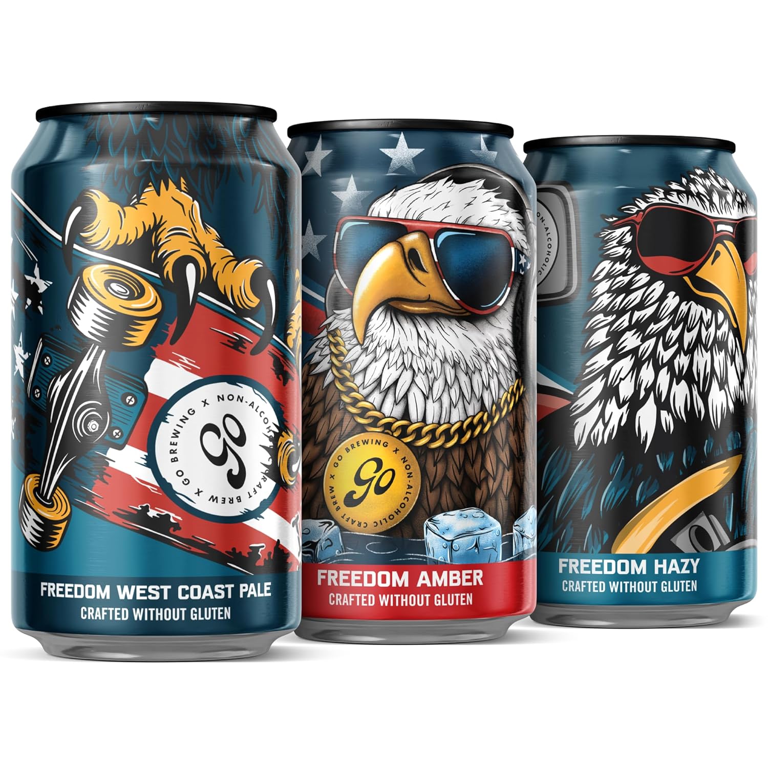 Freedom West Coast Pale, Amber, and Hazy IPA Non-Alcoholic Craft Beer - Small Batch Brew with Classic Ingredients - Low-Calorie & Crafted Without Gluten - Bold, Balanced Taste (12 Oz, 12 Cans) Freedom Mixed Pack 12 Fl Oz (Pack of 12)