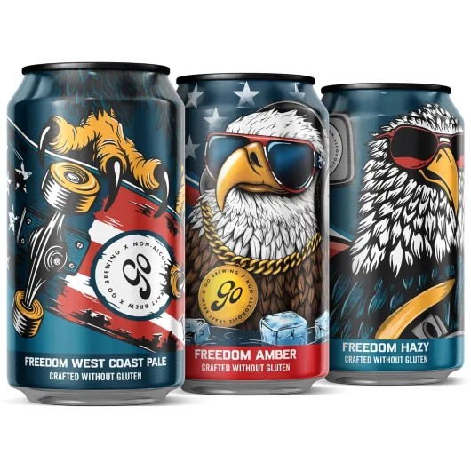 Freedom West Coast Pale, Amber, and Hazy IPA Non-Alcoholic Craft Beer - Small Batch Brew with Classic Ingredients - Low-Calorie & Crafted Without Gluten - Bold, Balanced Taste (12 Oz, 12 Cans) Freedom Mixed Pack 12 Fl Oz (Pack of 12)