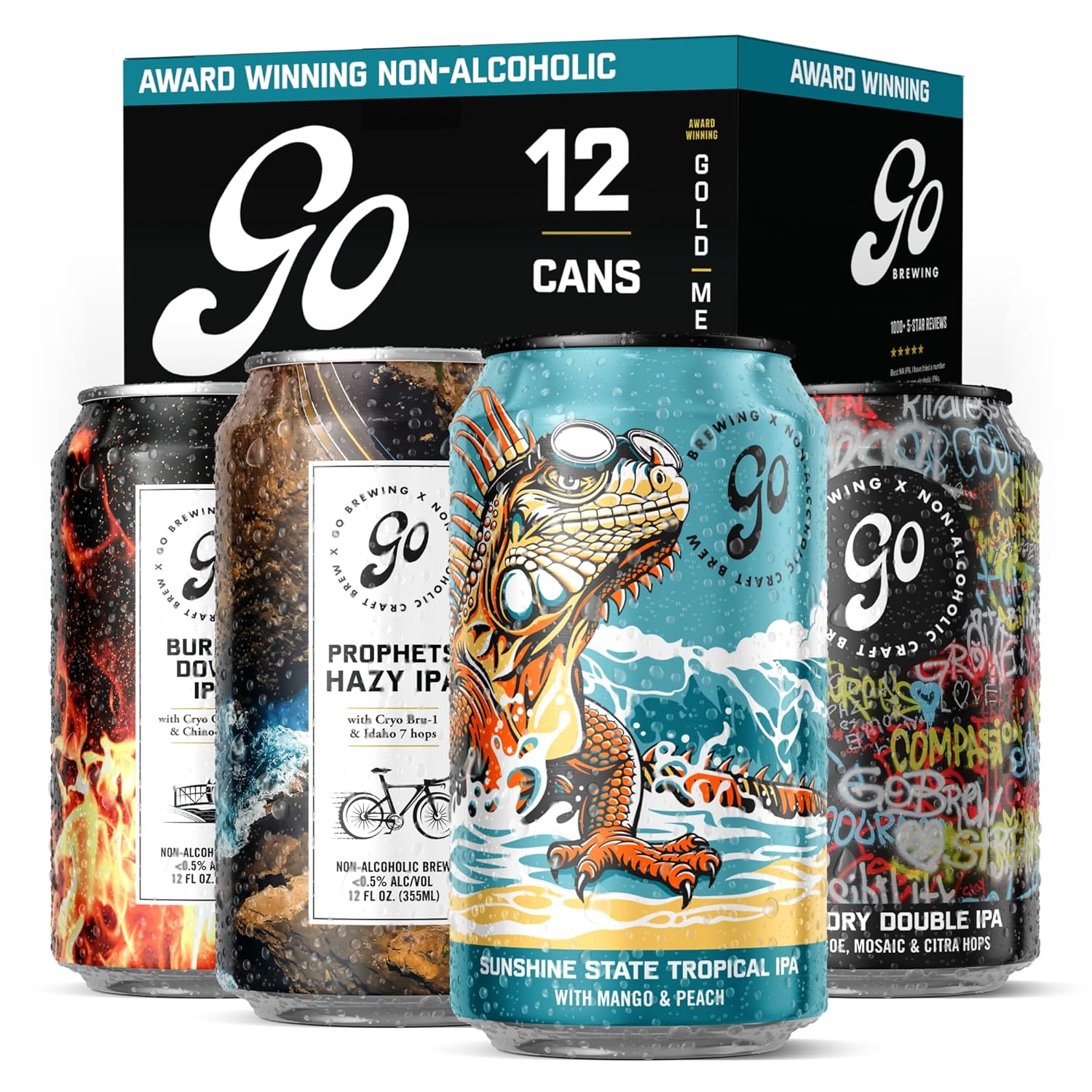 IPA 12 Mixed Pack - Non Alcoholic Beer - Small Batch Brew - Low Calorie Drink - Featuring Double IPA, Prophets Hazy IPA, Citrus IPA & Tropical IPA - Low-Calorie, NA Brew (12 oz, 12 Pack) IPA Mixed 12 Pack 12 Fl Oz (Pack of 12)