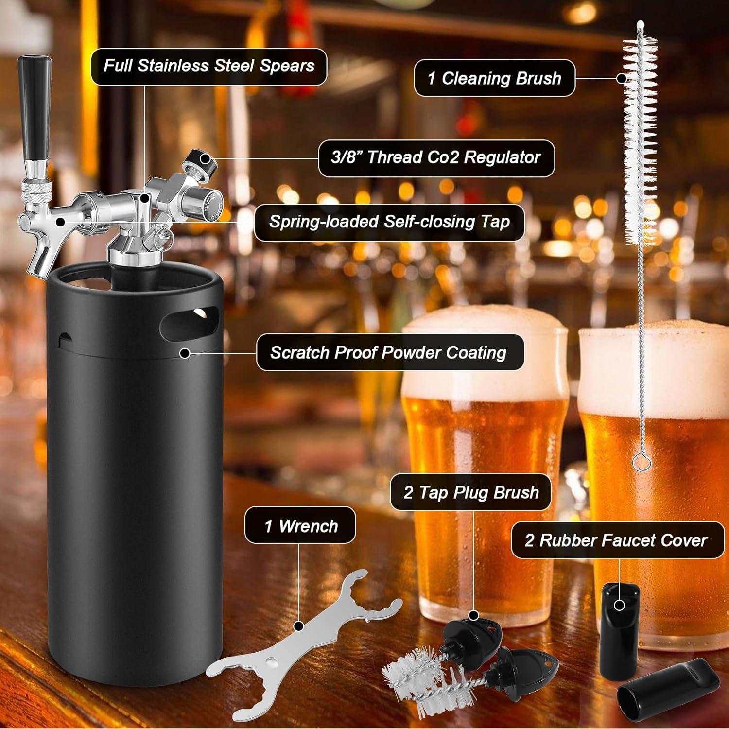 128Oz Mini Keg Growler Tap System, Pressurized Home Mini Beer Growler, Stainless Steel Draft Beer Dispenser With Faucet&Co2 Regulator, Portable Beer Tap System Keep Beer Fresh And Carbonation