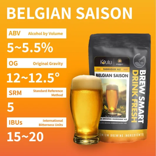 Belgian Saison Home Brewing Kit, Farmhouse Ale Recipe, Premium Ingredients (3-Pack, Belgian Saison)