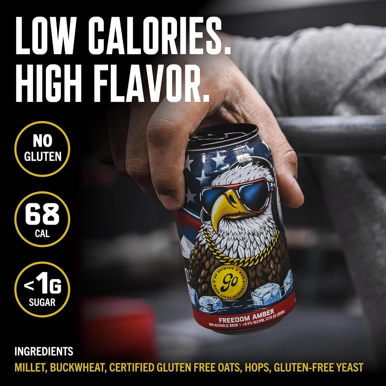 Freedom Amber - Gluten-Free Non-Alcoholic Craft Beer - Small Batch, Low-Calorie Brew - Earthy, Caramel, and Corn Flavor Profile - Smooth Finish - Ideal for Any Occasion (12 Oz, 12 Cans) Freedom Amber - Gluten Free 12 Fl Oz (Pack of 12)