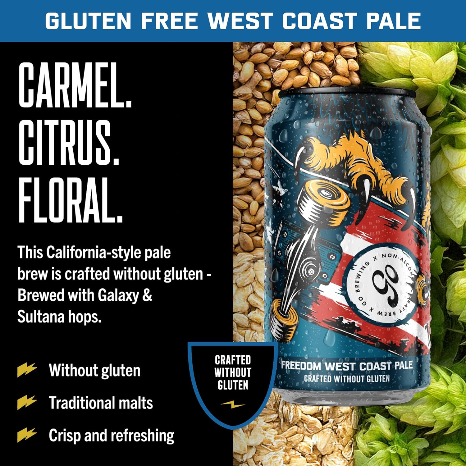 Freedom West Coast Pale, Amber, and Hazy IPA Non-Alcoholic Craft Beer - Small Batch Brew with Classic Ingredients - Low-Calorie & Crafted Without Gluten - Bold, Balanced Taste (12 Oz, 12 Cans) Freedom Mixed Pack 12 Fl Oz (Pack of 12)