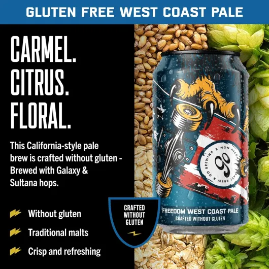 Freedom West Coast Pale, Amber, and Hazy IPA Non-Alcoholic Craft Beer - Small Batch Brew with Classic Ingredients - Low-Calorie & Crafted Without Gluten - Bold, Balanced Taste (12 Oz, 12 Cans) Freedom Mixed Pack 12 Fl Oz (Pack of 12)