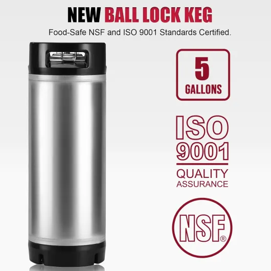 New 5 Gallon Keg Corny Keg, Stainless Steel Cornelius Keg with Ball Lock Keg Fittings, 5 Gallon Beer Keg with Dual Rubber Handle, Ball Lock Keg for Home Brewing