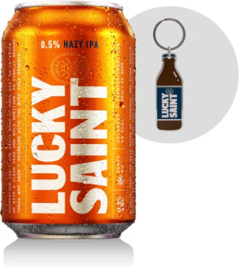 Alcohol Free Beer - Hazy IPA, Case of 24 x 330ml, 0.5% ABV Cans with Keyring - Vegan & Sugar Free - 59 Calories per Can, Only Natural Ingredients, No Flavourings
