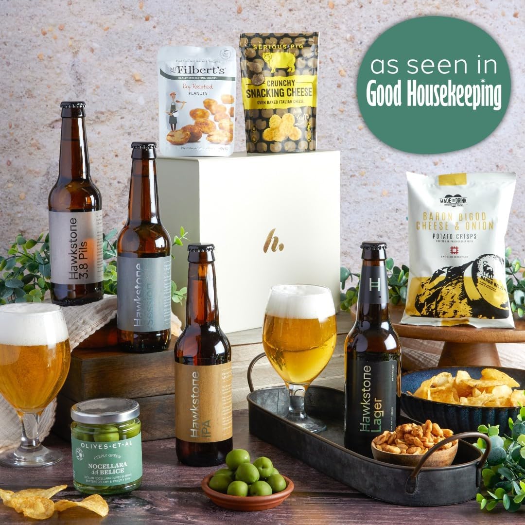 Hawkstone Lager Beer Hamper For Men - With Savoury Snacks - Lager, IPA, Pilsner & Session Beer from Clarkson Farm - Valentines Day Gifts for Him, Father’s Day Hamper, Food Gift For Dads, Husbands
