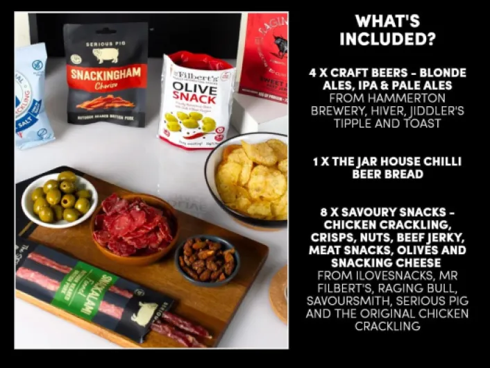 Man Box Beer & Snacks Gift Hamper - 4 Artisan Craft Beers 330ml & 9 Snacks Selection of Crackling, Crisps & Snacking Cheese - Craft Beer Gift Set for Men, Hampers by FodaBox