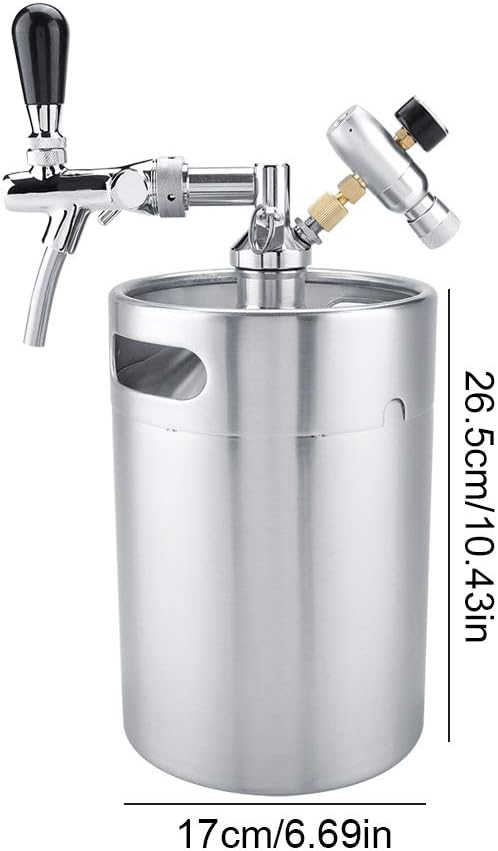 Stainless Steel Beer Keg, Mini 5L Pressurized Growler with Adjustable Faucet and Pressure Gauge for Home Brewing Craft Beer Dispenser