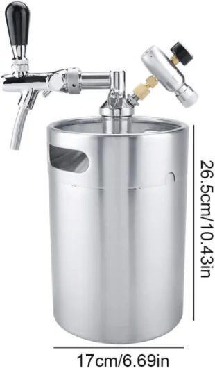 Stainless Steel Beer Keg, Mini 5L Pressurized Growler with Adjustable Faucet and Pressure Gauge for Home Brewing Craft Beer Dispenser