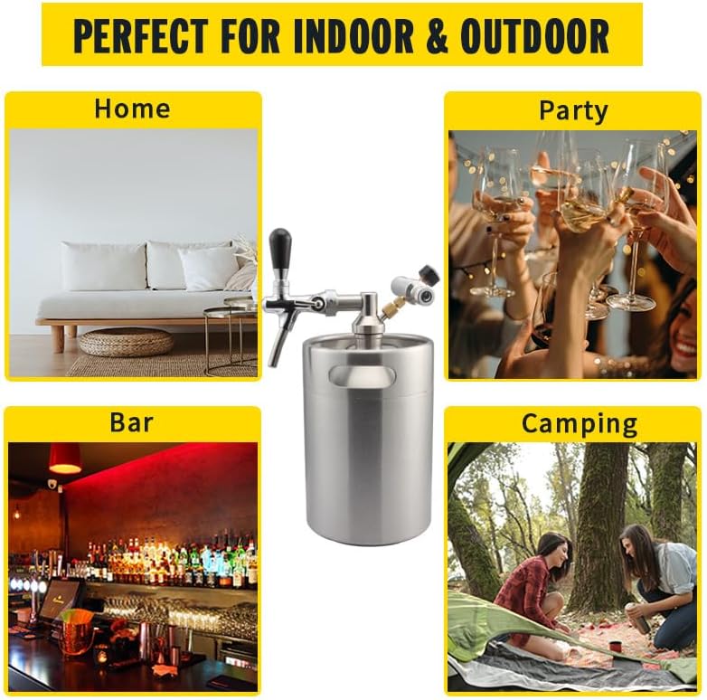 5L Mini Stainless Steel Keg with Faucet,Pressurized Mini Keg Growler Home Keg Kit System with Adjustable Faucet 150PSI Gauge for Homebrew Craft and Draft Beer