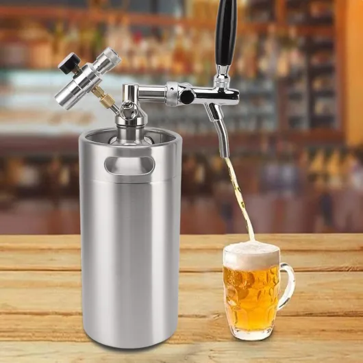 3.6L Mini Beer Dispenser Set, 60PSI Portable Stainless Steel Growler Tap System Gauge Mini Keg Home Brew Coffee Keg Adjustable Faucet Wine Dispenser