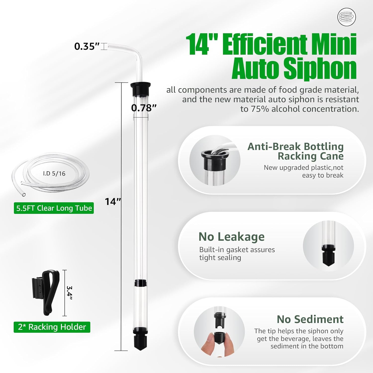 Auto Siphon 14” Beer Wine Siphon With Clamp Racking Cane Auto Siphon Homebrew 5.5FT Beer Siphon Hose, 2 Airlocks For Fermenting, 2 Drilled Stopper And 2 Airlock Grommets Mead Wine Beer Making Kit 14" Auto Siphon
