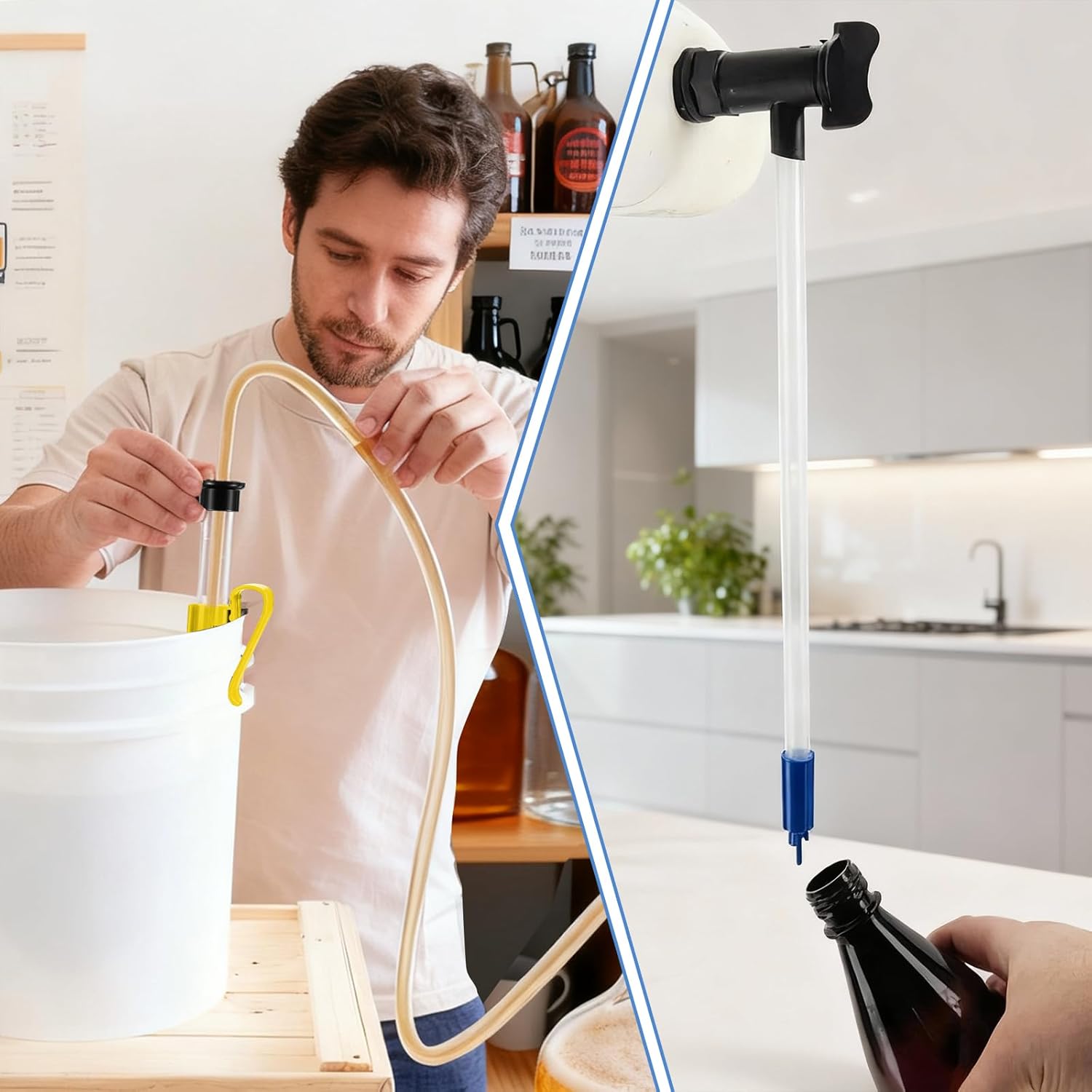 3/8”Auto Siphon with Bottling Wand 3/8"Racking Cane Beer Wine Siphon Homebrew 5.5FT Food-Grade Silicone Yellow Tubing Clamp Effortless Bottling Fermentation Siphoning Mead Craft Brew Home Making Kit