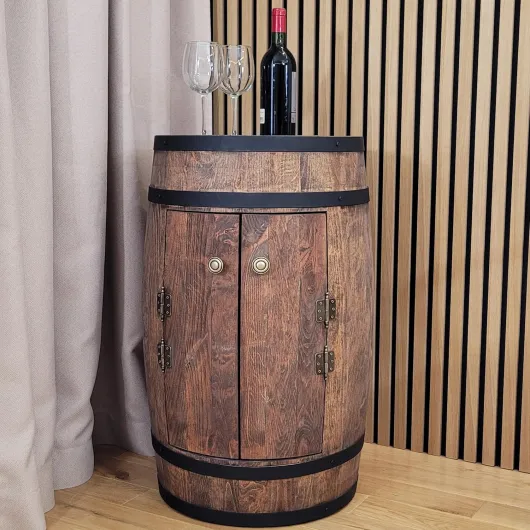 Weeco Barrel Bar with Door and Wine Rack RGB LED Lighting Home Bar Wine Rack 80 x 50 cm Rustic Decorative Bar Cabinet Wine Stand Draught Beer Whisky Bar Bottle Stand