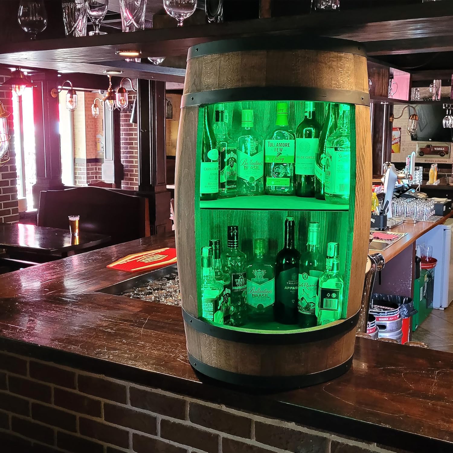 WeEco - Wine Barrel as Wine Rack, Wine Cabinet, Bar Table, Wooden Barrel, Wine Rack, Bottle Stand, Decorative Draft Beer / Home Bar, Comode Cabinet, Wooden Barrel for Living Room, Strong Beech Wood 80