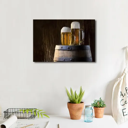 TISHIRON Wall Art Beer Barrels Foam Pictures for Living Room Vintage Paintings HD Prints Contemporary Artwork on Canvas Home Decor Still Life Drinkware Framed Gallery-Wrapped Ready to Hang 18x12 in 18x12 in Artwork-19