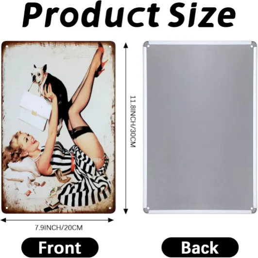 6Pcs Metal Tin Sign Vintage Wall Plaque Poster, Pin Up Girls Retro Wall Art Picture Decor for Beer Club Bar Pub Cafe Bathroom Home Decoration, 20cmx30cm