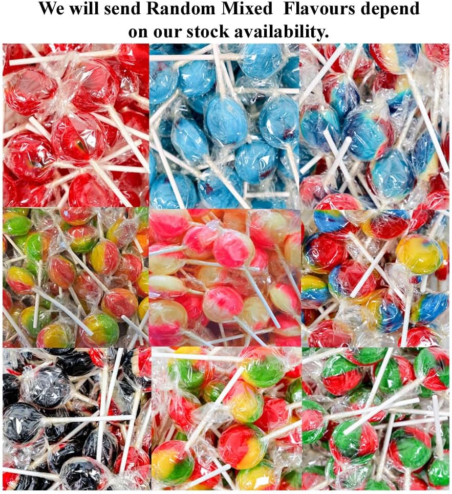 Random Mixed Wrapped Mega Lollies – Assorted Flavored Lollipops Candy Sweets Bulk Pack Variety for Parties, Gifts, Kids (40 Lollipops)