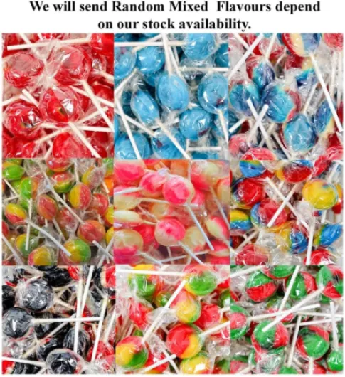 Random Mixed Wrapped Mega Lollies – Assorted Flavored Lollipops Candy Sweets Bulk Pack Variety for Parties, Gifts, Kids (40 Lollipops)