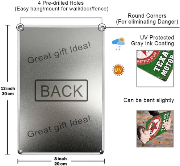 Vintage Metal Tin Signs Set of 7 - Retro Garage & Man Cave Decor, Old Car Posters, Bar Wall Art, 20x30cm Rustic Metal Plaques for Home, Pub, Shed Garage-7