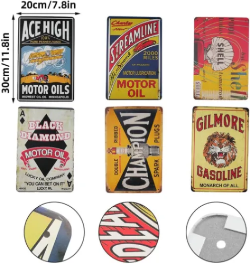 Doafoce Vintage Metal Signs 20 x 30 cm Retro Tin Painting Metal Pictures Wall Art Posters for Garage & Man Cave Pub Accessories Home Bar Workshop Decor (6pcs)