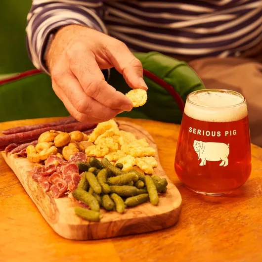 Serious Pig + Brewdog 'Big Night In' Craft Beer and Snacks Gift Hamper with Glassware and Tasting Notes (19 Pack)