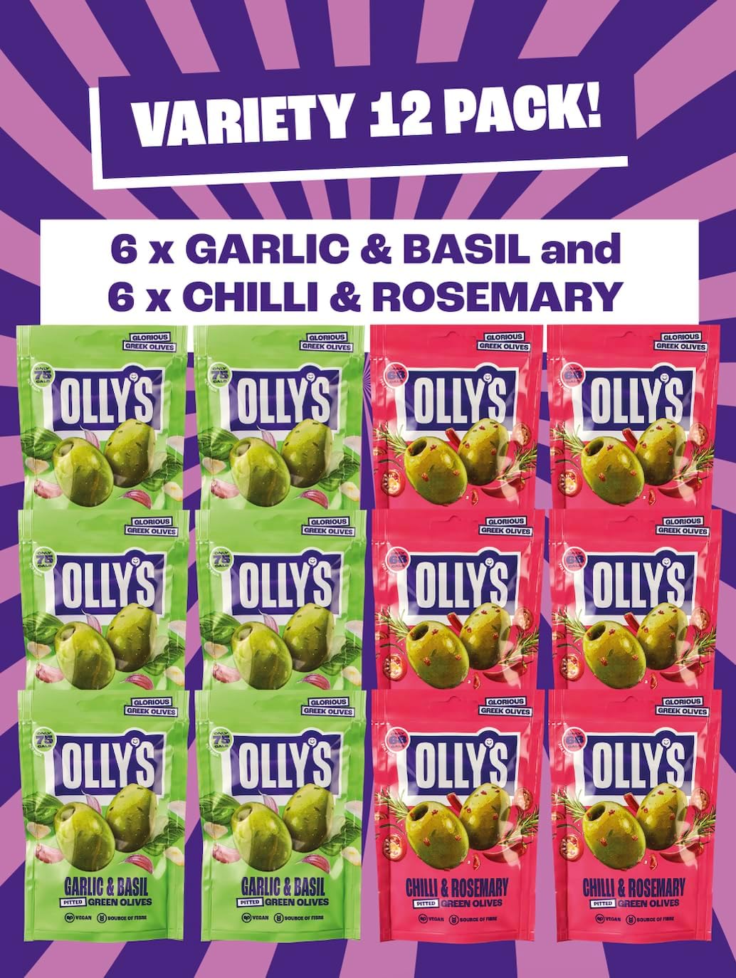 Olly's Olives, Mixed Pack, 50g (Pack of 12), 100% Natural Ingredients, Handy Snack Pouches, Healthy Vegan Snacks, Low Calorie, Source of Fibre, No Preservatives, Gluten Free Mixed Pack 50 g (Pack of 12)