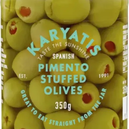 Karyatis Green Olives Stuffed with Pimento Review: big, briny, and built for martinis