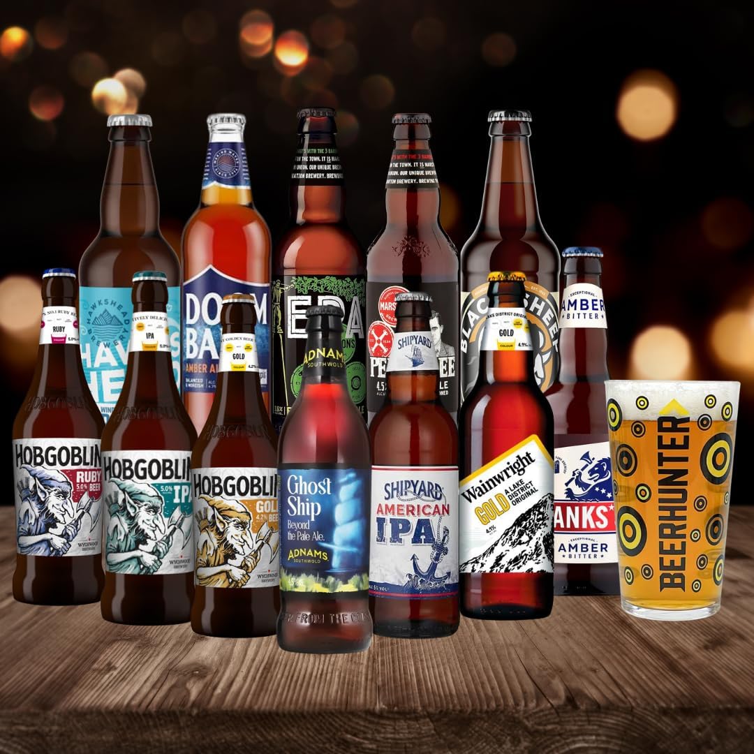 Best of British Real Ale Beer Mixed Case with Glass (12 Pack) - Premium Selection, Birthday Gifts for Men, For Her, Beer Gifts for Men, Men's Birthday Gifts, Beers and Lagers Offers