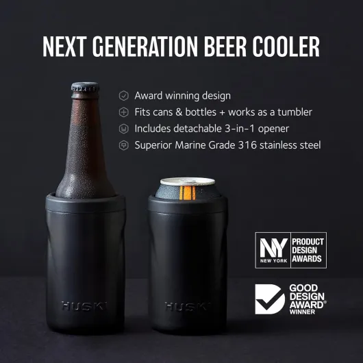 Beer Cooler 2.0 - New - Premium Can and Bottle Holder - Triple Insulated Marine Grade Stainless Steel - Detachable 3-in-1 Opener - Works as a Tumbler - Best Gifts for Beer Lovers (Stainless) Brushed Stainless