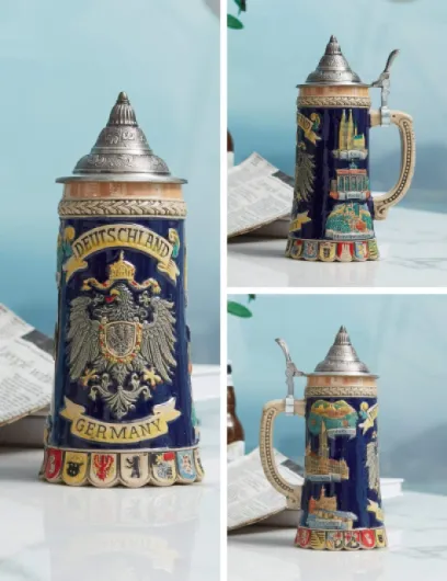 Beer Stein Mug German Coats of Arms Drinking Viking Tankard with Pewter Lid Birthday Gifts for Men Father Husband 0.6 Liter