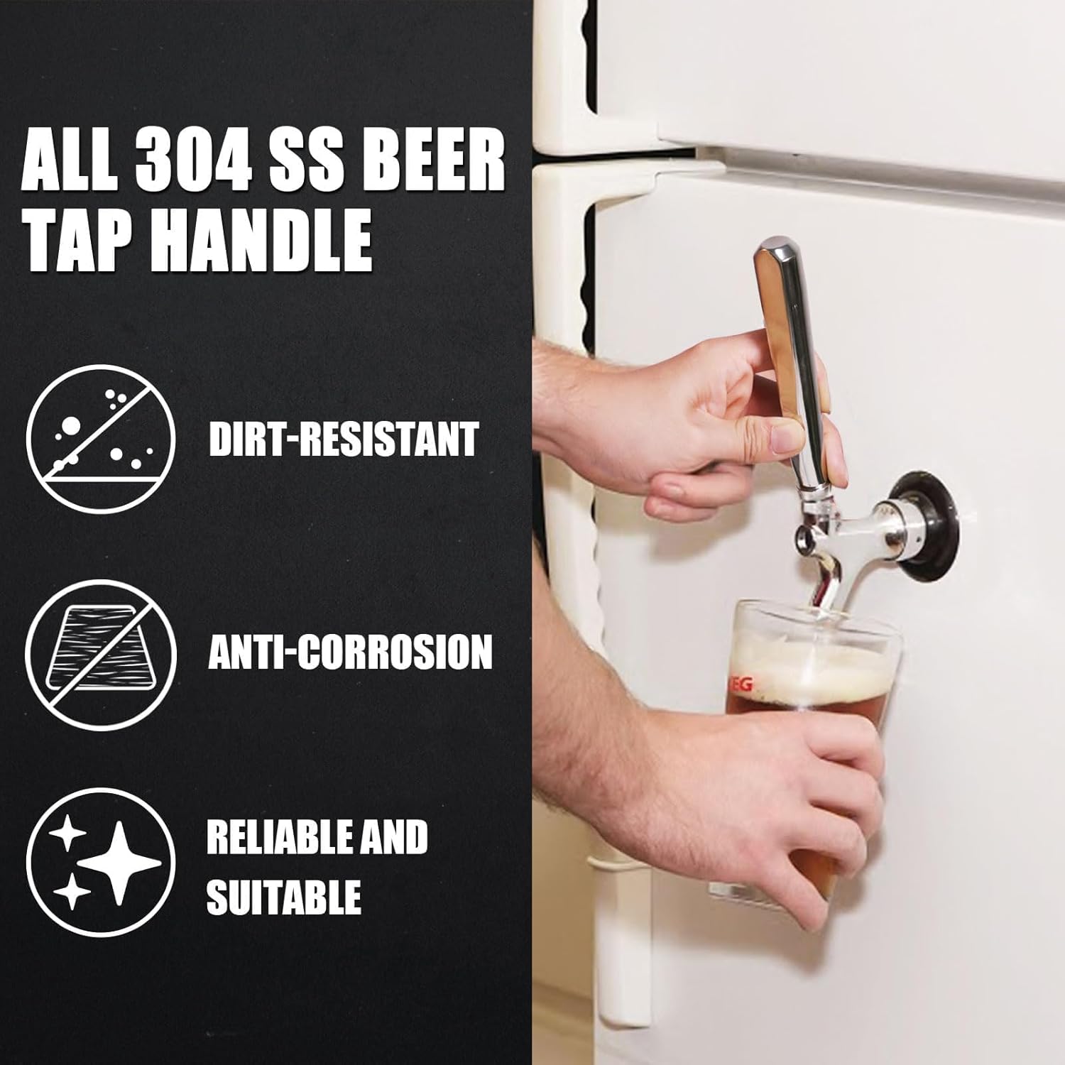 MRbrew Beer Tap Handle 2 PCS, Upgraded Beer Faucet Handle 304 Stainless Steel Beer Keg Tap Handle Commercial Standard 3/8”Threading Kegerator Tap Handle for Kegerator Tower Stout Nitro Tap Draft Beer Silver 2 Pcs