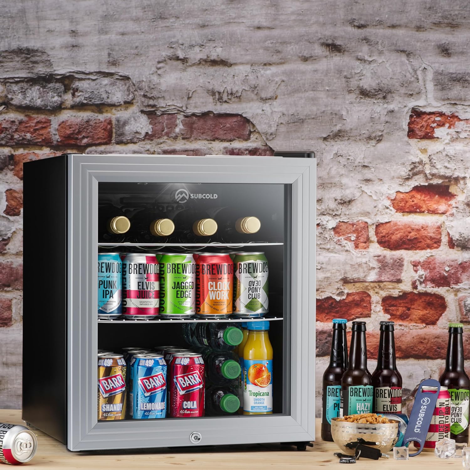 Super50 LED – Mini Fridge - 50L Beer, Wine & Drinks Chiller - LED Light + Lock & Key - Energy Efficient (Silver)