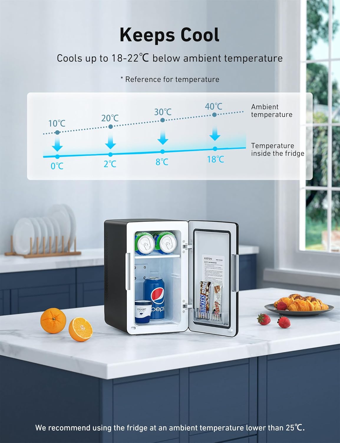 Mini Fridge 6 Litre / 8 Can - Cooler and Warmer - AC/DC - Small Fridge for Bedrooms, Car, Drinks, Beauty, Skincare, Travel (Deep Black)