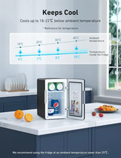 Mini Fridge 6 Litre / 8 Can - Cooler and Warmer - AC/DC - Small Fridge for Bedrooms, Car, Drinks, Beauty, Skincare, Travel (Deep Black)